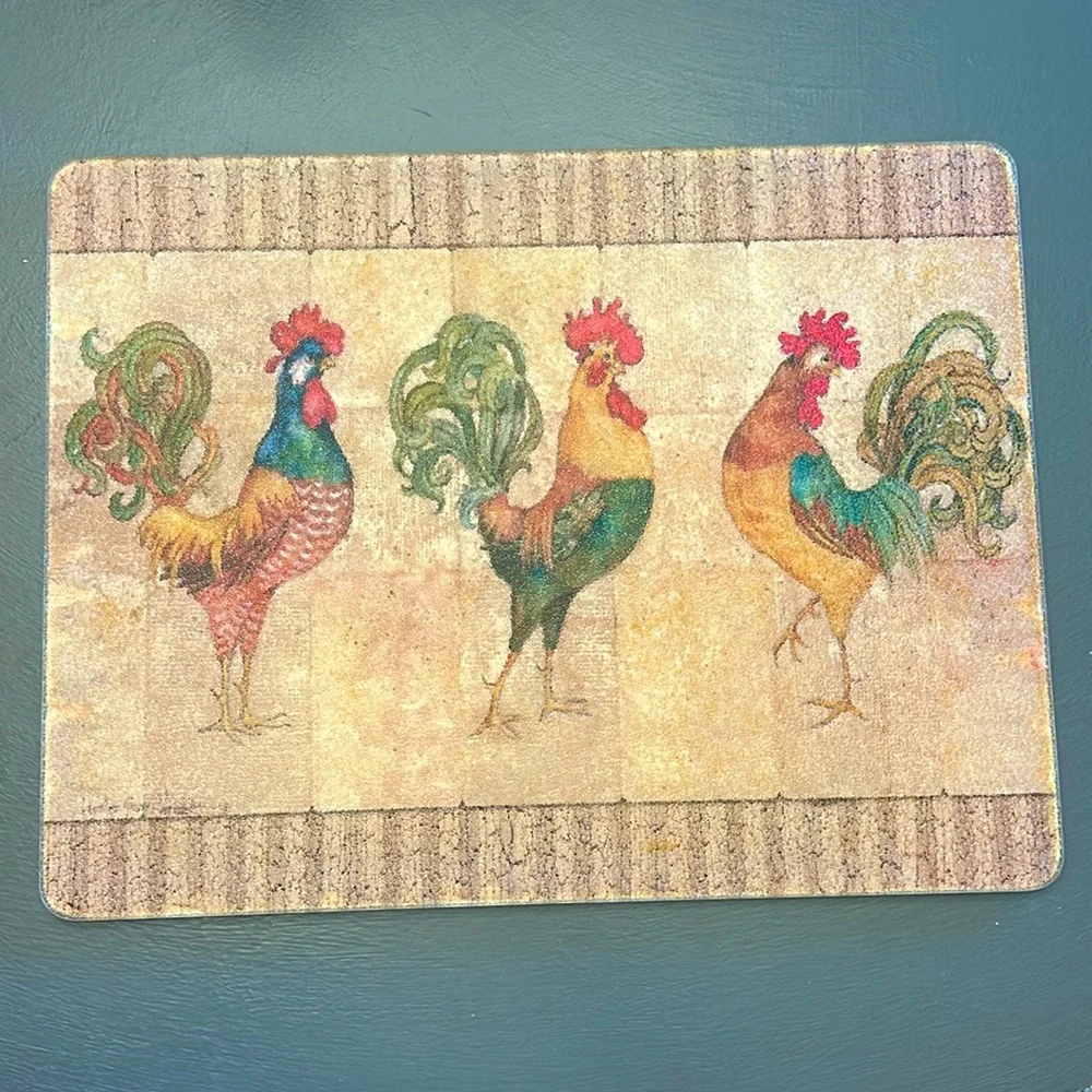 Vintage Rooster Counter Glass Cutting Board